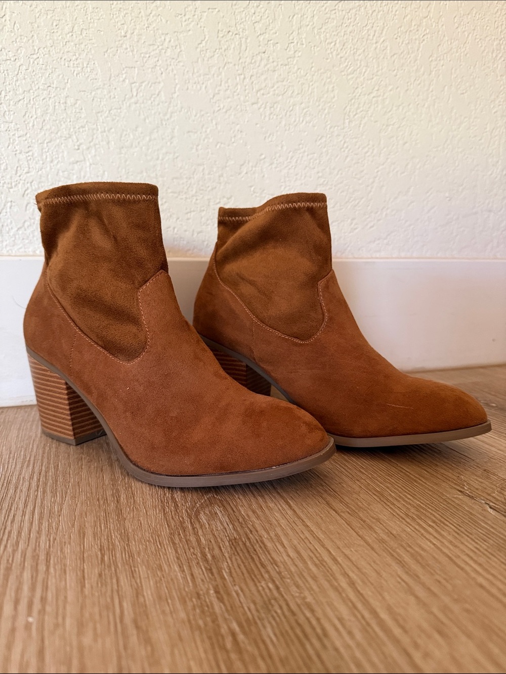 a.n.a Brown Suede Heel Ankle Booties